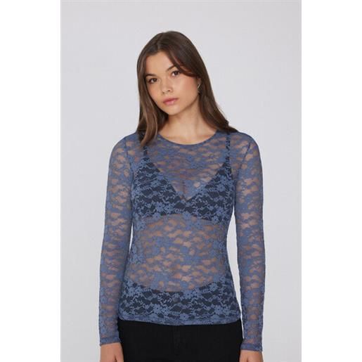 Tezenis maglia manica lunga girocollo in pizzo donna blu
