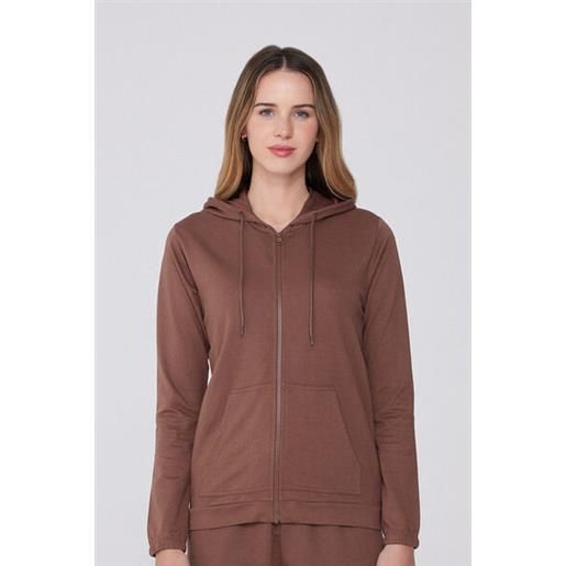 Tezenis felpa leggera cappuccio con zip e coulisse donna marrone