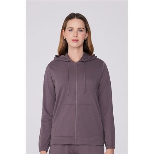 Tezenis felpa leggera cappuccio con zip e coulisse donna viola