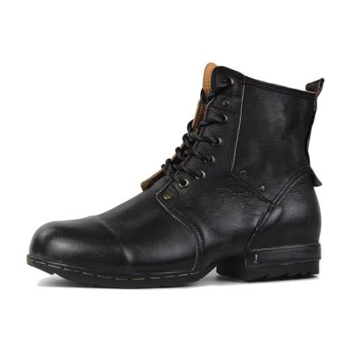 OSSTONE nero vintage stivali da moto per uomo caviglia camminare moda lace-up pelle retrò chukka stivali uomo scarpa casual os-6015-6-vintage-black-9.5-r