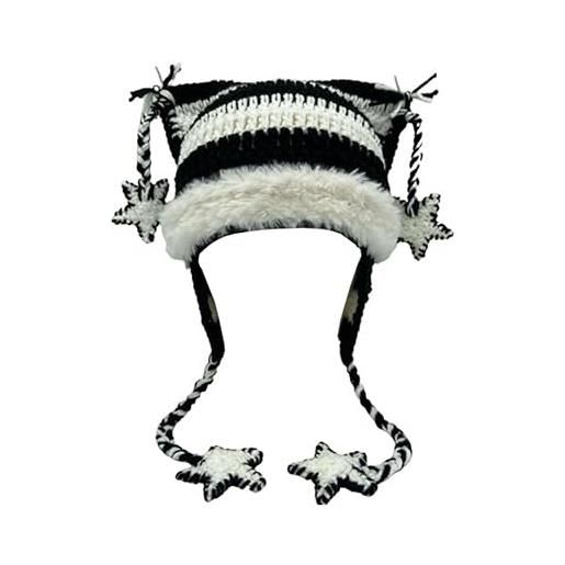 Dicusph beanies cat beanie y2k beanie goth knit hat grunge crochet cappelli per le donne y2k accessori, nero, bianco, m
