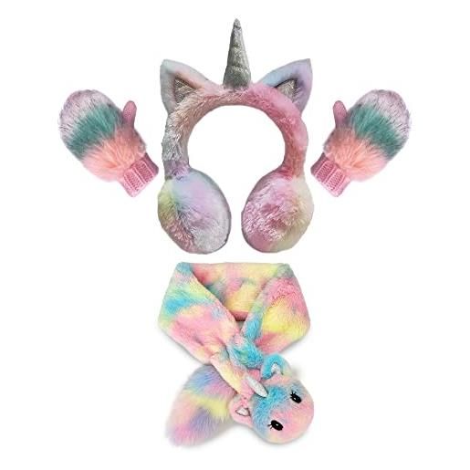 Gifts Treat paraorecchie guanti invernali per bambini guanti in peluche lavorati a maglia, per giocare, correre, sciare rosa, 7-14 anni