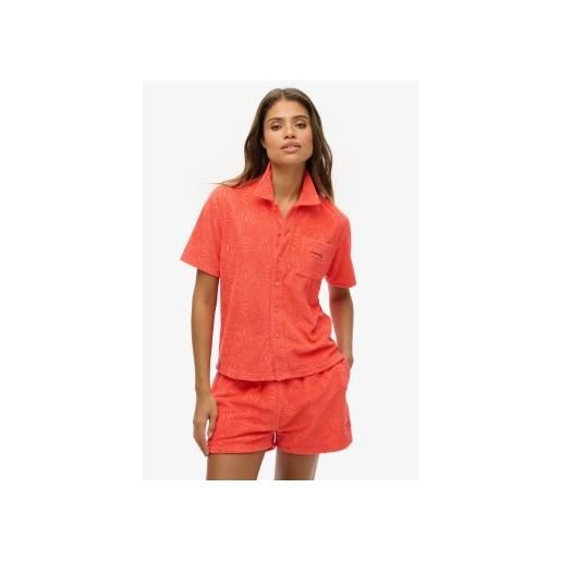 Superdry per donna. W4010486a camicia in spugna color corallo country club [3245080], casual, cotone, manica corta