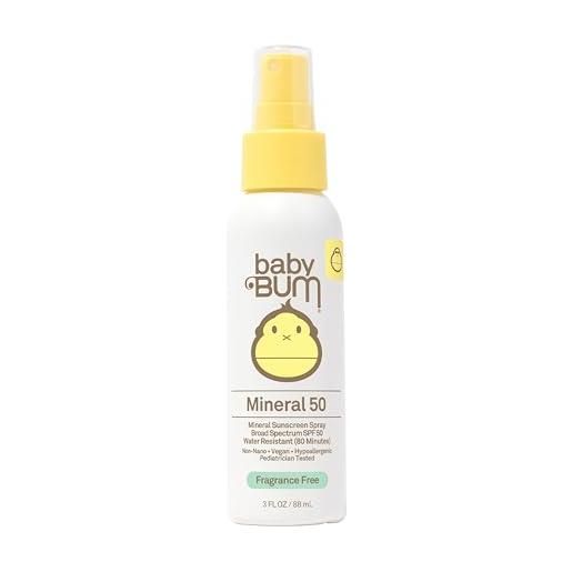 Sun Bum baby bum spf 50 spray per protezione solare, uva/uvb minerale per pelli sensibili, inodore, formato da viaggio, 3 oz
