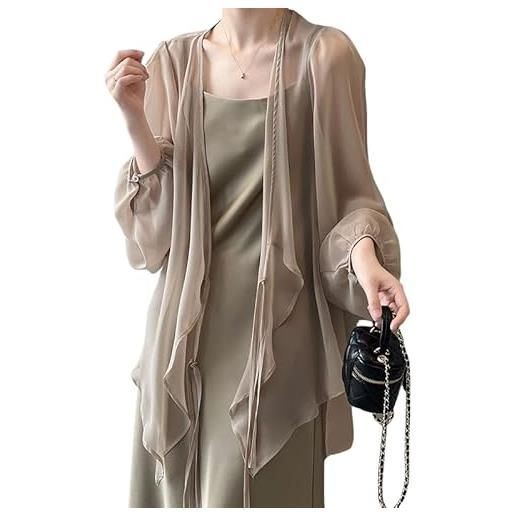 WLLDDDIU coprispalle donna elegante, cardigan kimono da donna lungo in chiffon copricostume da bagno costumi da bagno bohémien bikini velati scialle top camicetta kimono leggera avvolgente spolverin