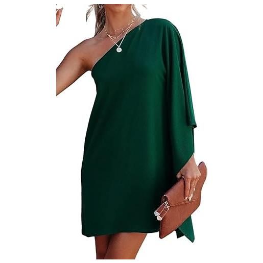 TANMESSO abito da donna casual con maniche a pipistrello monospalla - abito estivo da cocktail per feste in discot, verde scuro, m