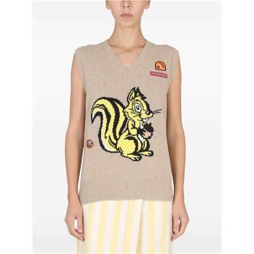 CORMIO gilet con intarsio scoiattolo - toni neutri