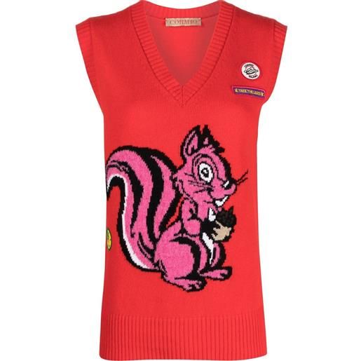 CORMIO gilet con intarsio scoiattolo - rosso
