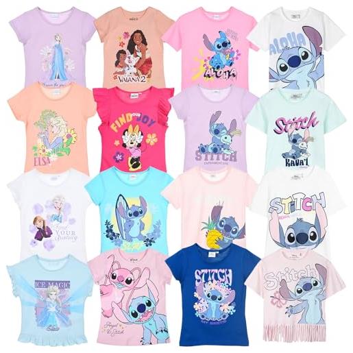 Disney - bambina - t-shirt maglia maglietta a maniche corte [stitch 2634 azzurro - 10 anni]