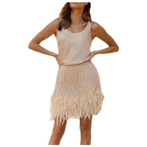 Generisch gilet da donna in tinta unita sexy gonna corta nappa piuma gonna corta set due pezzi abito a maniche lunghe con volant cotone al ginocchio abito invernale casual autunno maglione abito da ufficio, 