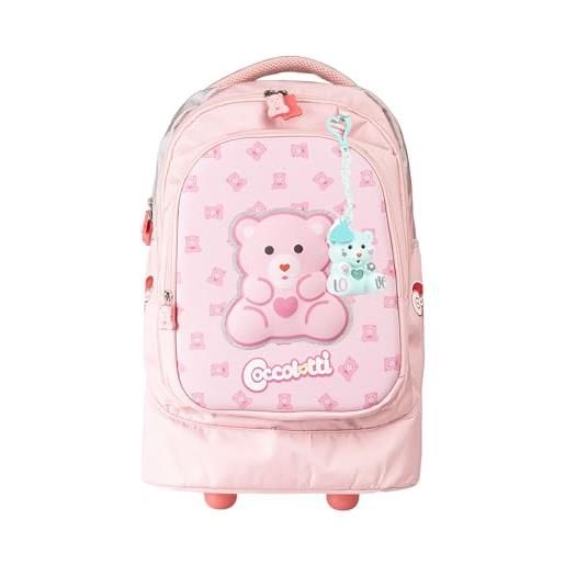 Colourbook - zaino scuola trolley coccolotti, schienale imbottito, include coccolotto love&tell, dimensioni 48x33x21, 33 litri, official licensee (classic rosa)