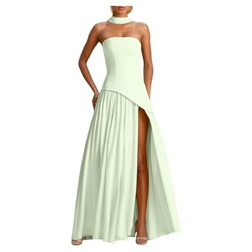 MODSGUE maxi abito estivo da donna elegante abito estivo con spacco lungo corsetto abito vintage estivo leggero e arioso corset abiti da donna senza schienale oscillante, verde, s