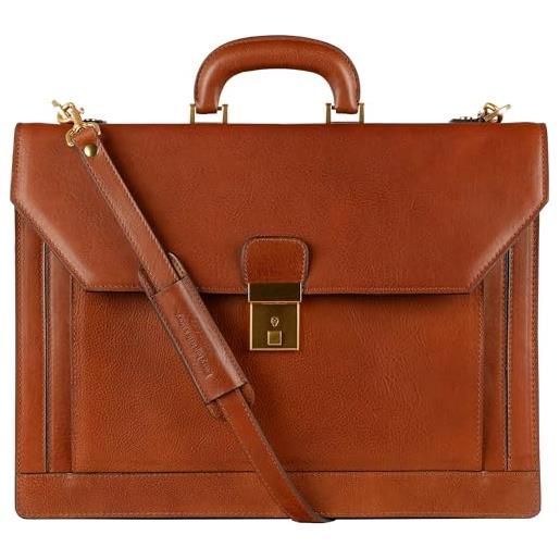 Time Resistance cartella per uomini realizzata in 100% pelle - fatta a mano in italia - borsa da business - borsa a tracolla marrone cognac