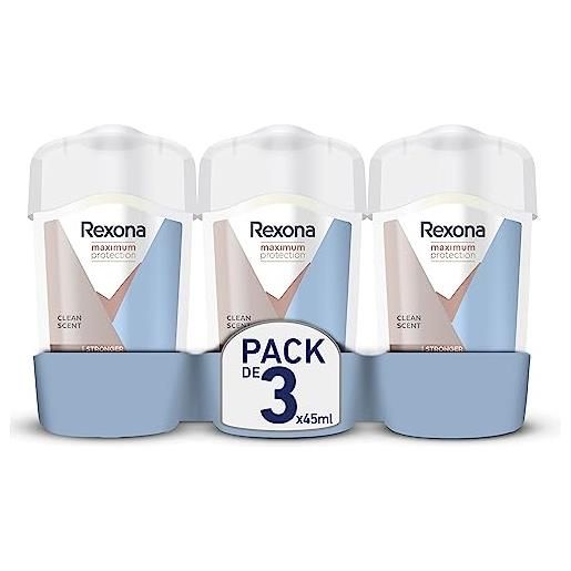 Rexona - deodorante da donna clean scent - stick antitraspirante - 3 volte più efficace contro il sudore - protezione 96h - (confezione da 3 x 45 ml)