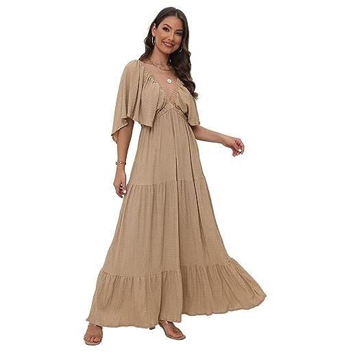 SUNNOW maxi abito estivo da donna, taglie forti, vestibilità ampia, scollo a v, maniche a volant, stile bohémien, da spiaggia, ga, s