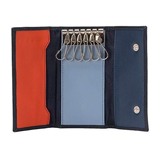 Dudu portachiavi classico in vera pelle uomo donna multicolore a 6 ganci navy