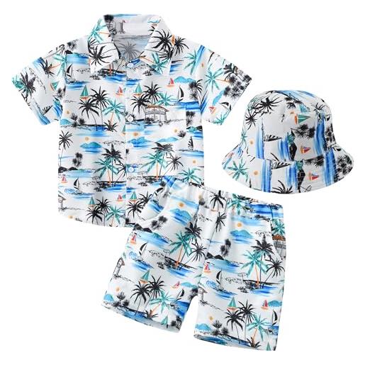 Panegy camicia hawaiana dei ragazzi e short set con cappello da sole blusa shorts outfit button down tops costumi da bagno stampati beachwear tropical tee shorts bianco coco 6-7 anni
