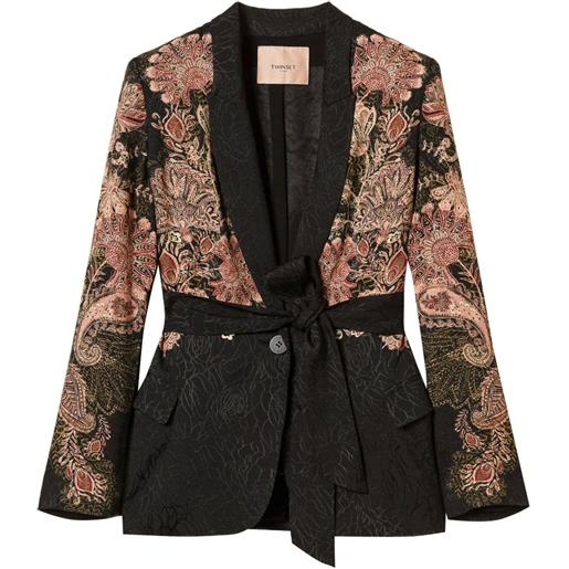 TWINSET blazer con stampa paisley e cintura - nero