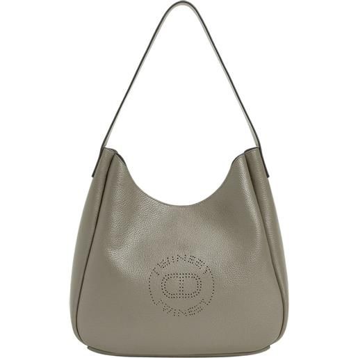 TWINSET borsa hobo in pelle martellata con logo twinset