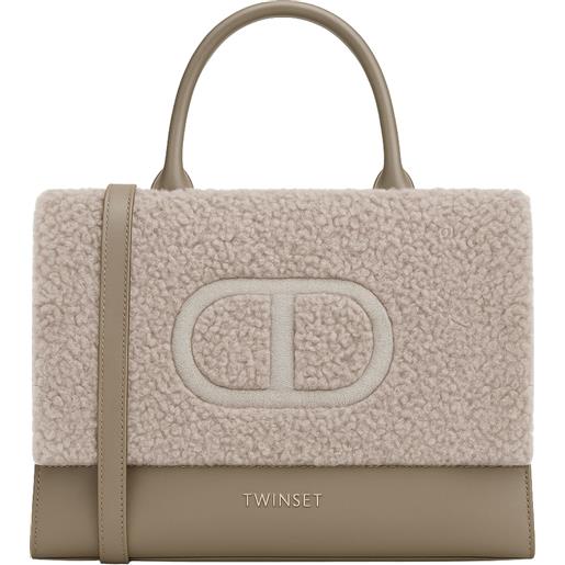 TWINSET borsa shopper in pelliccia sintetica e similpelle