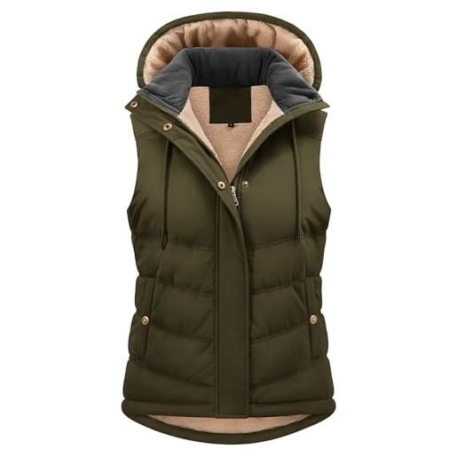 Tuopuda gilet donna in pile caldo smanicato invernale con cappuccio rimovibile cappotto senza maniche giubbotto imbottito giacca trapuntato con cerniera e tasche slim fit, nero, l