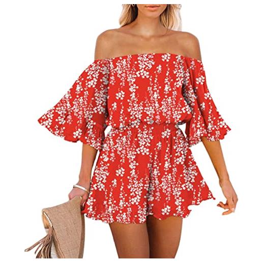 Pink Queen senza spalline boho jumpsuit mini abito con volant pagliaccetto senza spalle, colore: rosso, m