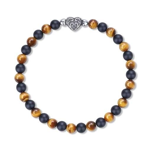 Bracciale Con Perline Naturali LOLIAS | Pietre Ossidiana, Turchese, Occhio Di Tigre | Acciaio Inox | Regolabile