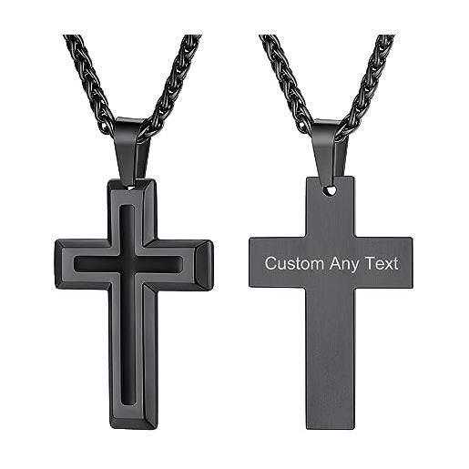 Supcare collana croce uomo personalizzata in acciaio inossidabile - crocifisso nero, cristiana per ragazzo e papà - amuleto talismano