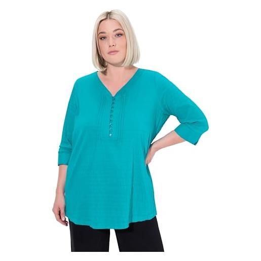 Ulla Popken bubble-tunika, biesen, herzausschnitt, 3/4-arm tunica, acqua profonda, 54-56 große größen donna