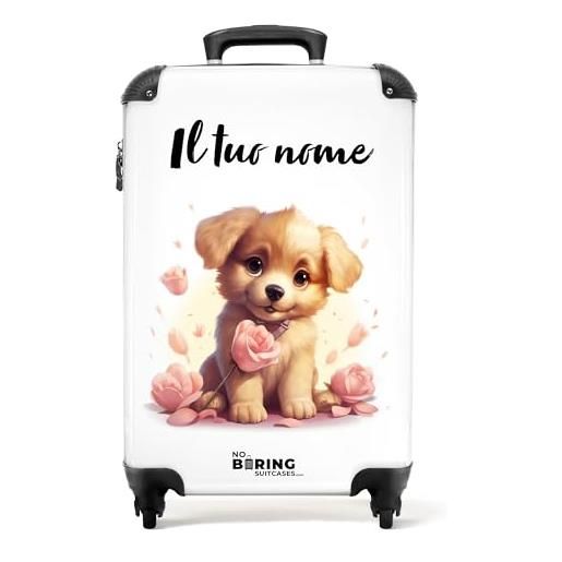 NoBoringSuitcases.com valigia bambini, trolley bambina, valigia per bambini, valigia bambina trolley, valigia ragazza, trolley bimba, valigia personalizzabile, 55x40x20 cm (cane - marrone-bianco)