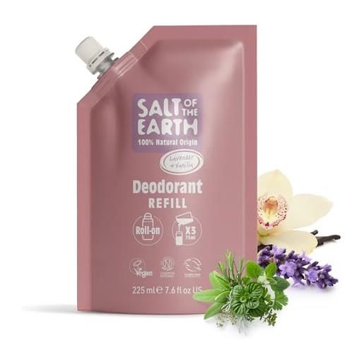 Salt of the earth - ricarica per deodorante roll on naturale, x3 utilizzi - lavanda & vaniglia - vegano, protezione a lunga durata, certificato leaping bunny, prodotto nel regno unito - 225ml