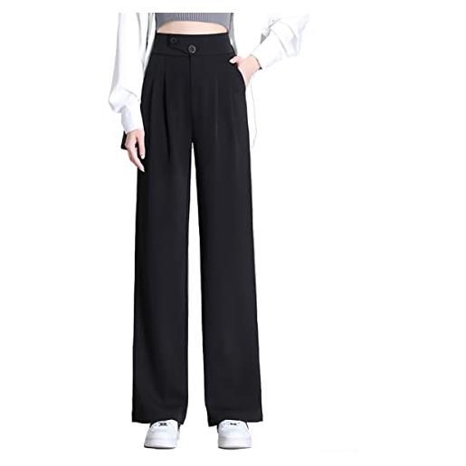 TienNew donna pantaloni gamba larga lunghi casual pantaloni elasticizzati vita alta bottoni pants per tempo libero ufficio, vestibilità ampia, anche per taglie forti s - 4xl (nero, 4xl)