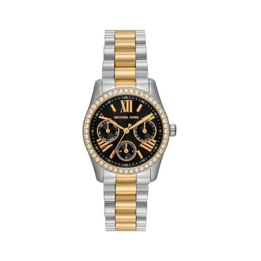 Michael Kors lexington orologio da donna, movimento al quarzo, cronografo con cinturino in acciaio inox, argento e oro, 33 mm, bracciale