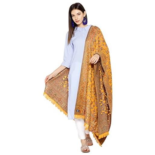 Weavers Villa scialli da donna in misto lana pashmina indiana, sciarpa, scialli intrecciati, sciarpa, avvolge [taglia l: 101,6 x 203,2 cm], senape, [size: 40 x 80 inches]