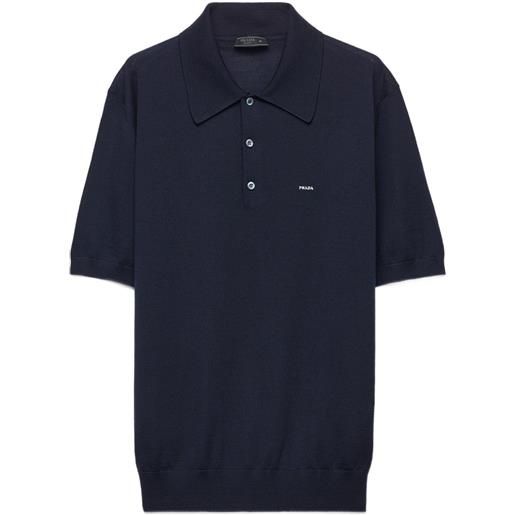 Prada polo in lana con logo - blu