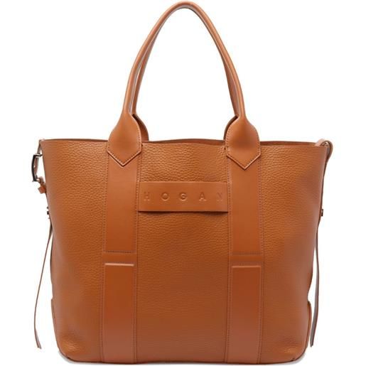 Hogan borsa tote media in pelle con logo - marrone