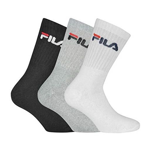 Fila f9505, calze unisex - adulto, nero/grigio/bianco, 39-42, confezione da 3