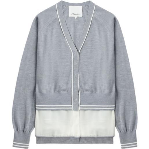 3.1 Phillip Lim cardigan in lana con scollo a v e finiture in chiffon - grigio