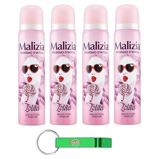 Beni Culinari 4 deodorante malizia donna lolita seduction profumo, deodorante spray da donna, 100 ml + portachiavi gratuito Beni Culinari