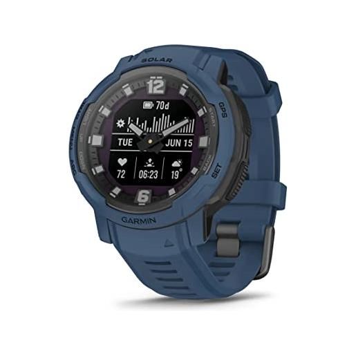 Garmin instinct crossover - solar, smartwatch ibrido, 45mm, ricarica solare, rugged design e lancette super-luminova, autonomia 70 giorni, +30 sport, gps, cardio, spo2, activity tracker (tidal blue)