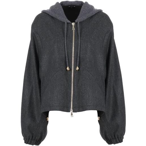 FABIANA FILIPPI bomber cropped in flanella con cappuccio in platinum c
