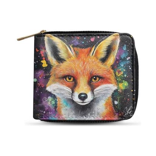 Dngkaoje portafogli bifold con cerniera per uomo pochette in pelle pu con più slot per carte di credito organizzatore casual per denaro, stile volpe animale, l4.9xw1xh4.2 inches