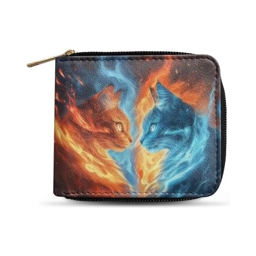 Dngkaoje portafogli bifold con cerniera per uomo pochette in pelle pu con più slot per carte di credito organizzatore casual per denaro, gatto fiamma acqua, l4.9xw1xh4.2 inches