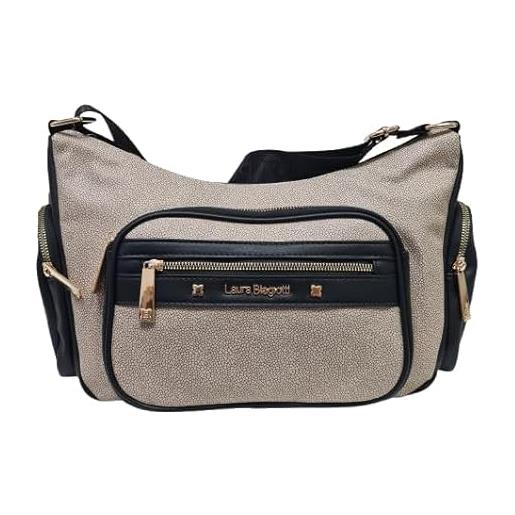 Laura Biagiotti borsa a tracolla da donna, ecopelle stampa tapiro, 31x20x12 cm, due tasche frontali con zip, collezione rosemin (nero)