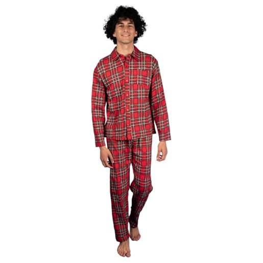 Arcte 1954 pigiama da uomo invernale caldo in cotone, fantasia tartan rossa (l)