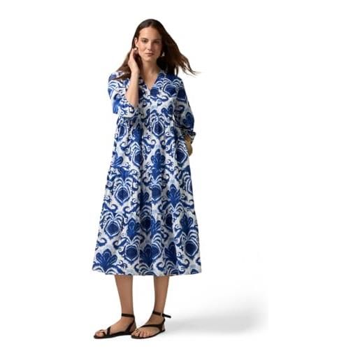 Oltre: chemisier midi in cotone fantasia blu. 48 stagione primavera estate 2025. 