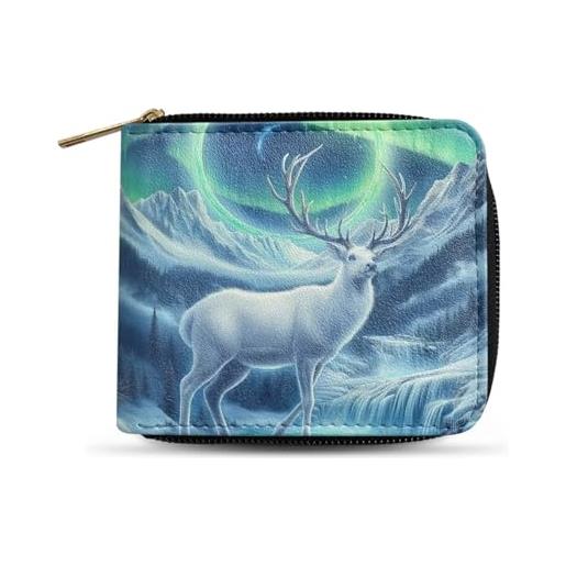 Dngkaoje portafogli bifold con cerniera per uomo pochette in pelle pu con più slot per carte di credito organizzatore casual per denaro, renna notte stellata, l4.9xw1xh4.2 inches