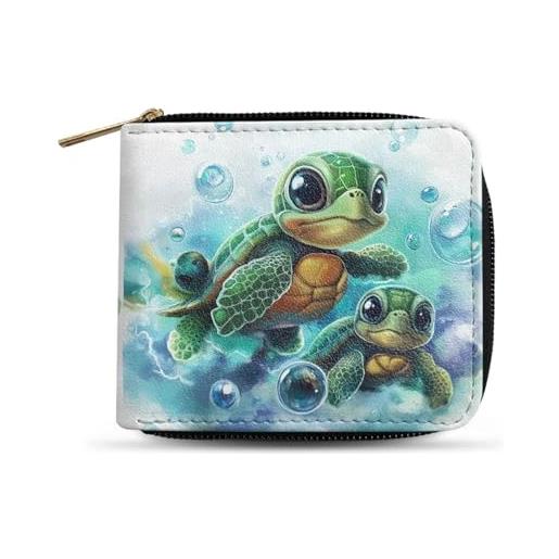 Dngkaoje portafogli bifold con cerniera per uomo pochette in pelle pu con più slot per carte di credito organizzatore casual per denaro, graziosa tartaruga. , l4.9xw1xh4.2 inches