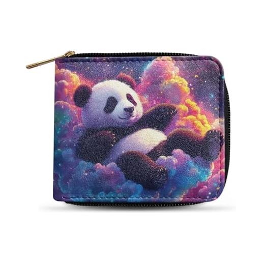 Dngkaoje portafogli bifold con cerniera per uomo pochette in pelle pu con più slot per carte di credito organizzatore casual per denaro, panda cielo stellato, l4.9xw1xh4.2 inches