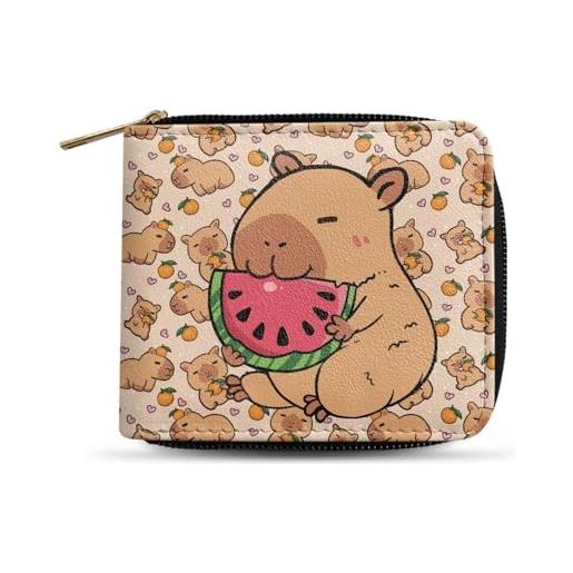 Dngkaoje portafogli bifold con cerniera per uomo pochette in pelle pu con più slot per carte di credito organizzatore casual per denaro, carino anguria capibara, l4.9xw1xh4.2 inches